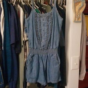 Blue Spice Button Up Denim Romper- US Small